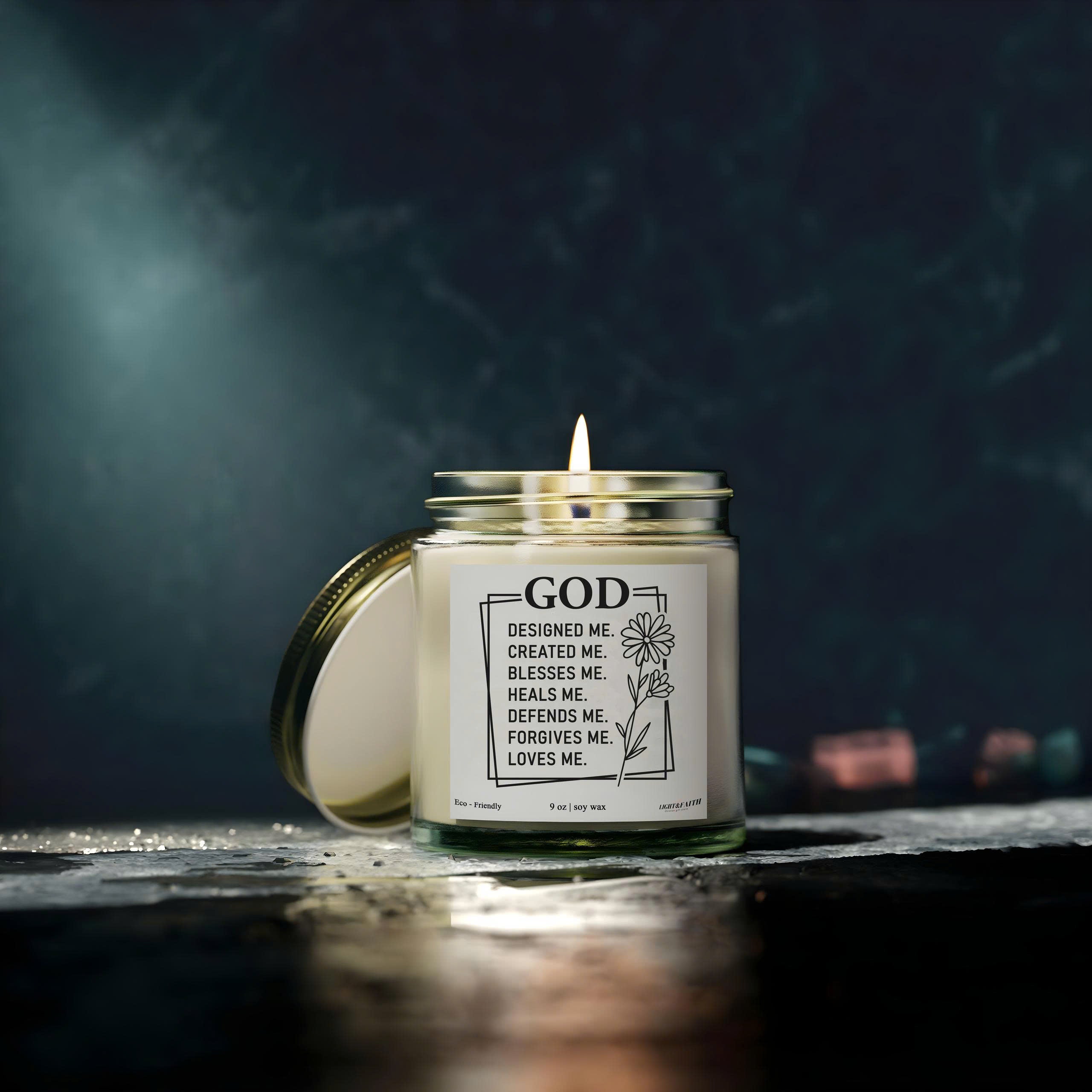 God Designed Me Christian Candle, Uplifting Bible Verses, Inspirational Gift for Women, Blesses, Heals, Forgives, Loves CDLAF22